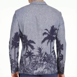 INC Mens Navy Single Breasted, Printed Cotton Blend Jacket 3XB